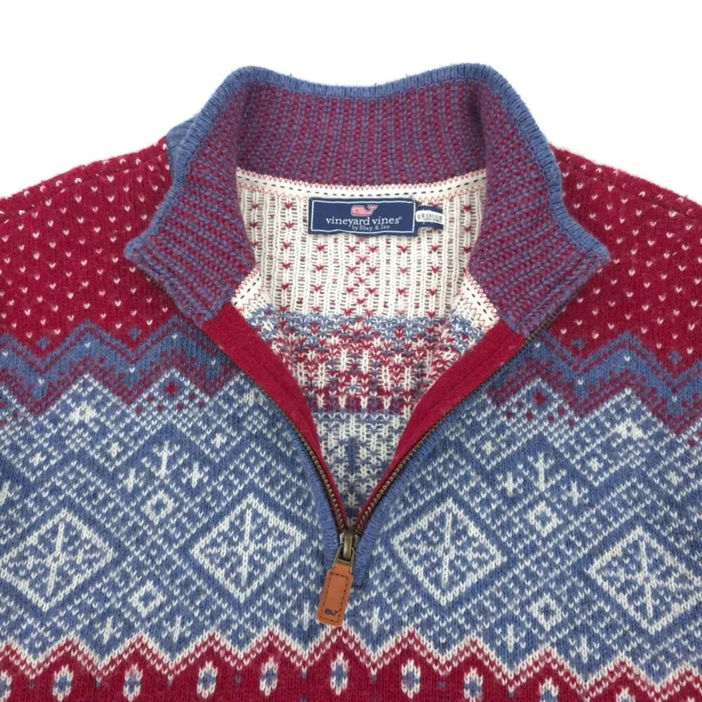VINEYARD VINES Merino Wool Alpaca Fair Isle 1/4 Zip Sweater Preppy Old Money